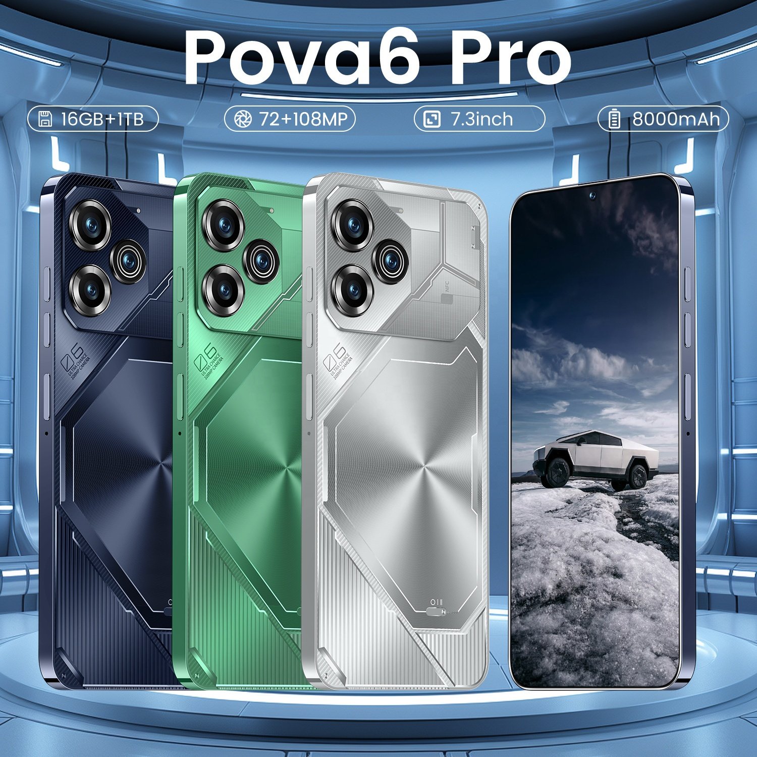 Hot Selling Smartphone pova 6 pro 16GB+1TB 7.3 Inch Mobilephone HD Beauty Camera Android13 5G Cellphones